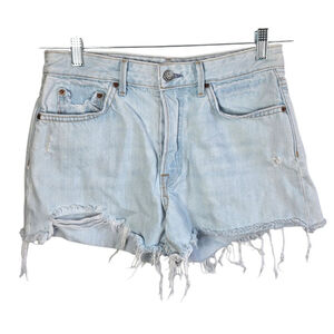 GRLFRND Helena High Rise Distressed Denim Shorts 26 Light Wash Organic Cotton